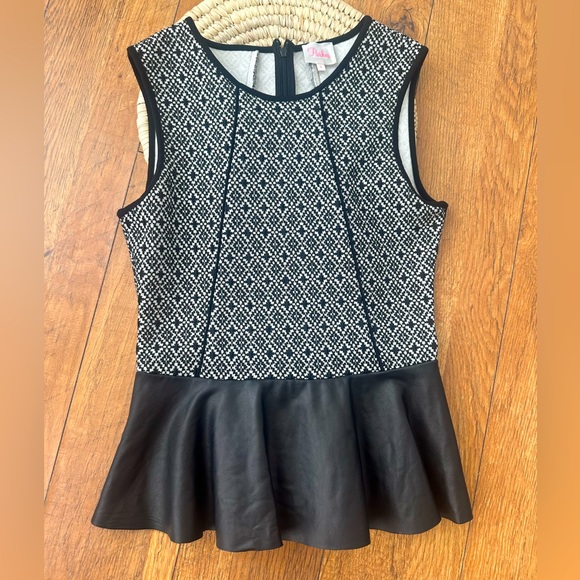 Black and White Sleeveless Blouse with Genuine Leather Black Peplum from Parker - Picture 1 of 10